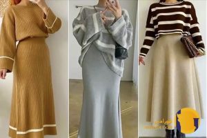 هودی زنانه با دامن بلند بافتنی 2026 برای استایل چندلایه